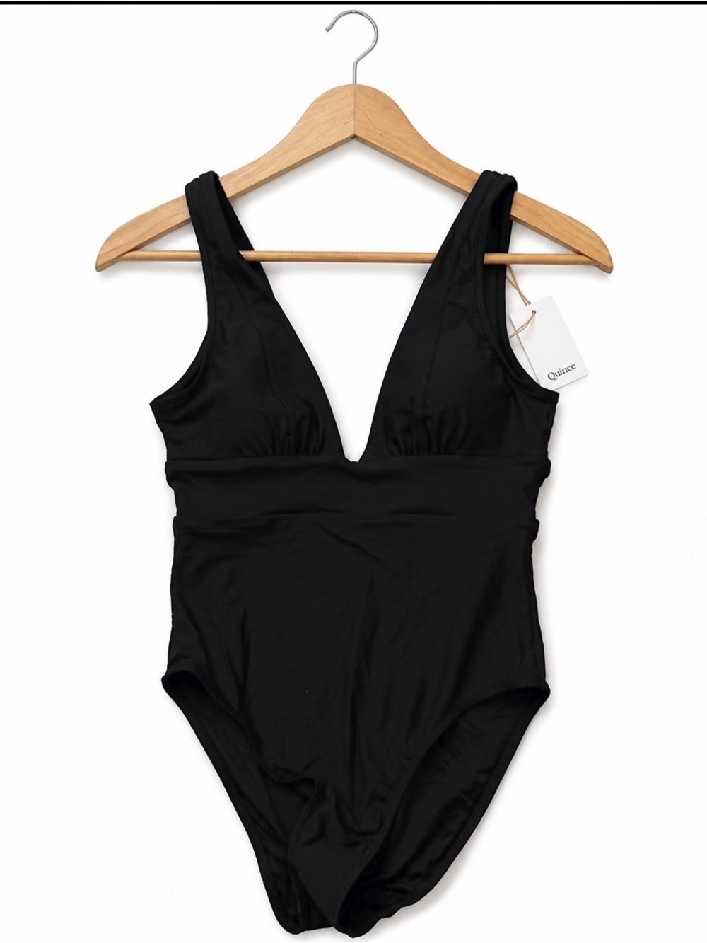 Quince Deep V One-Piece Swimsuit in Black - Picture 3 of 3